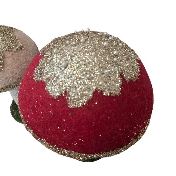 Decorative Glitter Felt Mushroom set. Red white and gold mushroom decor - Picture 5 of 6